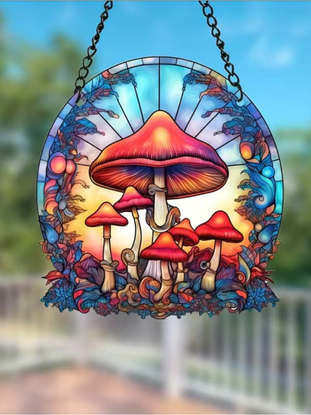Vibrant Red Mushroom Art Round Wall Hanging - Picture 3 of 11